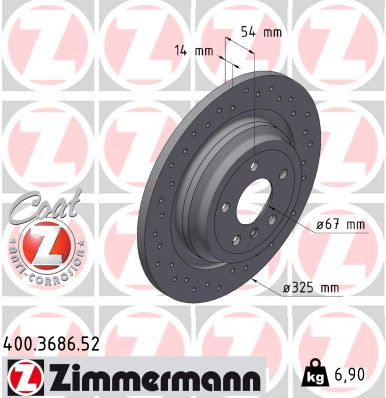 ZIMMERMANN Bremseskive 400368652 bagaksel perforeret 325mm 14mm for MERCEDES-BENZ