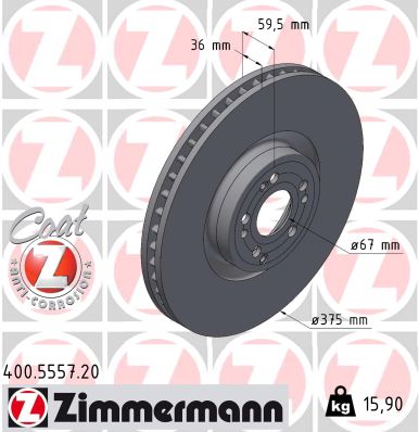 ZIMMERMANN Bremseskive 400555720 foraksel ventileret 375mm 36mm for MERCEDES-BENZ