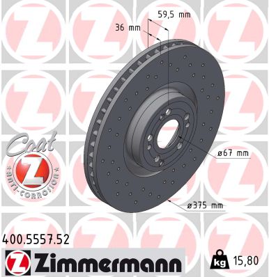 ZIMMERMANN Bremseskive 400555752 foraksel perforeret 375mm 36mm for MERCEDES-BENZ