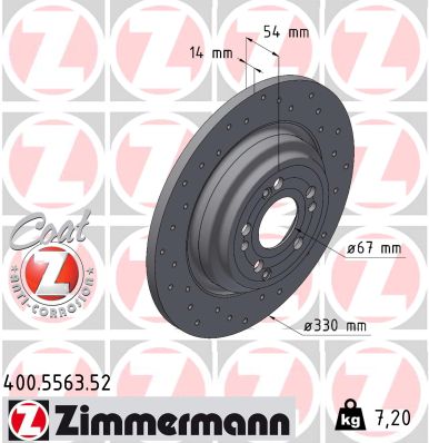ZIMMERMANN Bremseskive 400556352 bagaksel perforeret 330mm 14mm for MERCEDES-BENZ