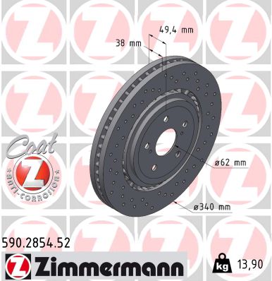 ZIMMERMANN Bremseskive 590285452 foraksel perforeret 340mm 38mm for SUZUKI TOYOTA LEXUS