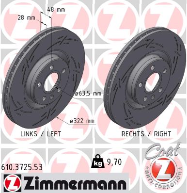 ZIMMERMANN Bremseskive 610372553 foraksel lukket 322mm 28mm for VOLVO ASIA VOLVO LYNK & CO