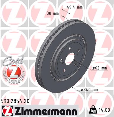 ZIMMERMANN Bremseskive 590285420 foraksel udvendig ventileret 340mm 38mm for SUZUKI TOYOTA LEXUS