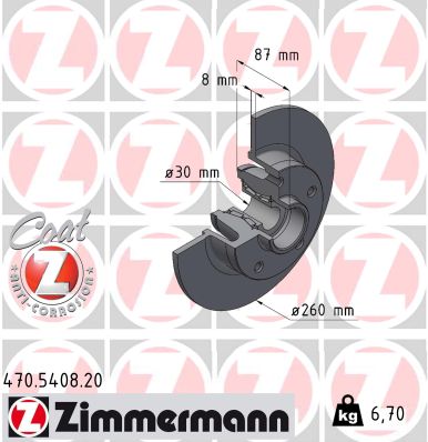 ZIMMERMANN Bremseskive 470540820 bagaksel fuld 260mm 8mm for RENAULT