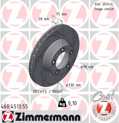 ZIMMERMANN Bremseskive 460451355 Bagaksel højre lukket 330mm 28mm for PORSCHE