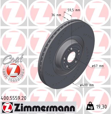 ZIMMERMANN Bremseskive 400555920 foraksel perforeret 400mm 36mm for MERCEDES-BENZ