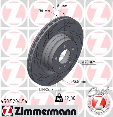 ZIMMERMANN Bremseskive 450520454 venstre foraksel lukket 360mm 30mm for LAND ROVER