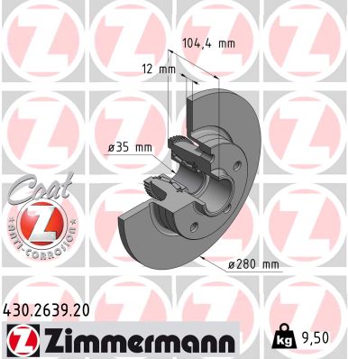 ZIMMERMANN Bremseskive 430263920 bagaksel fuld 280mm 12mm for OPEL GENERAL MOTORS FIAT NISSAN RENAULT