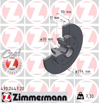 ZIMMERMANN Bremseskive 470244720 bagaksel fuld 274mm 11mm for RENAULT