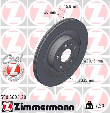 ZIMMERMANN Bremseskive 550560420 bagaksel ventileret 335mm 20mm for TESLA