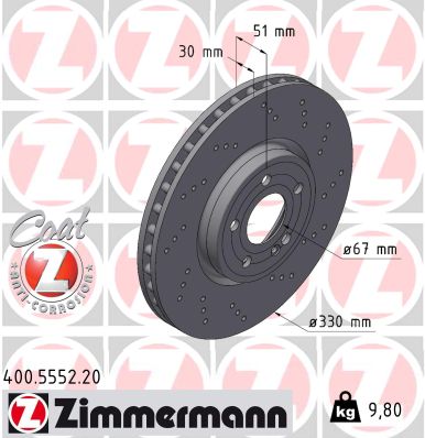 ZIMMERMANN Bremseskive 400555220 foraksel perforeret 330mm 30mm for MERCEDES-BENZ