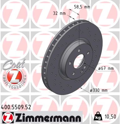 ZIMMERMANN Bremseskive 400550952 foraksel perforeret 330mm 32mm for MERCEDES-BENZ (FJDA) MERCEDES-BENZ