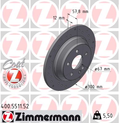 ZIMMERMANN Bremseskive 400551152 bagaksel perforeret 300mm 12mm for MERCEDES-BENZ (FJDA) MERCEDES-BENZ