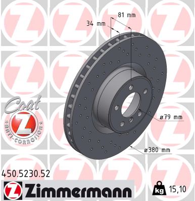 ZIMMERMANN Bremseskive 450523052 foraksel perforeret 380mm 34mm for LAND ROVER