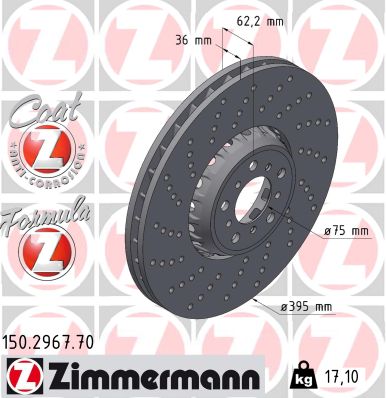 ZIMMERMANN Bremseskive 150.2967.70 venstre foraksel 395mm 36mm for BMW