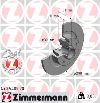 ZIMMERMANN Bremseskive 470540920 bagaksel fuld 290mm 11mm for RENAULT