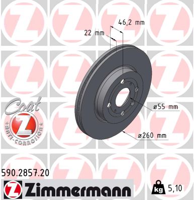 ZIMMERMANN Bremseskive 590285720 foraksel ventileret 260mm 22mm for TOYOTA