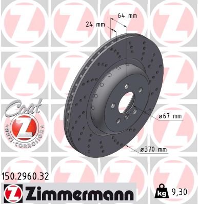 ZIMMERMANN Bremseskive 150296032 Bagaksel højre 370mm 24mm for BMW