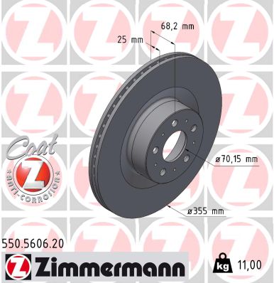 ZIMMERMANN Bremseskive 550560620 foraksel ventileret 355mm 25mm for TESLA
