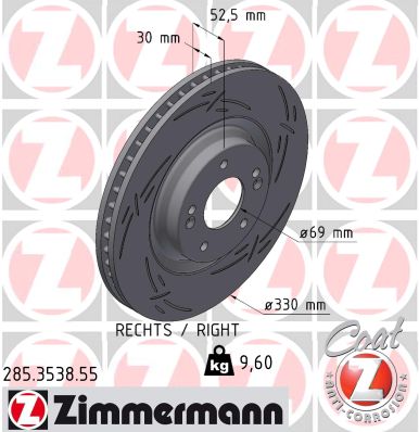 ZIMMERMANN Bremseskive 285353855 højre foraksel lukket 330mm 30mm for HYUNDAI