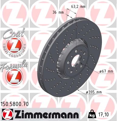 ZIMMERMANN Bremseskive 150580070 venstre foraksel 395mm 36mm for BMW
