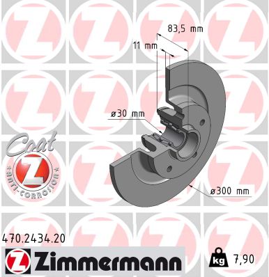 ZIMMERMANN Bremseskive 470243420 bagaksel fuld 300mm 11mm for RENAULT