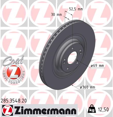ZIMMERMANN Bremseskive 285354820 foraksel ventileret 360mm 30mm for HYUNDAI