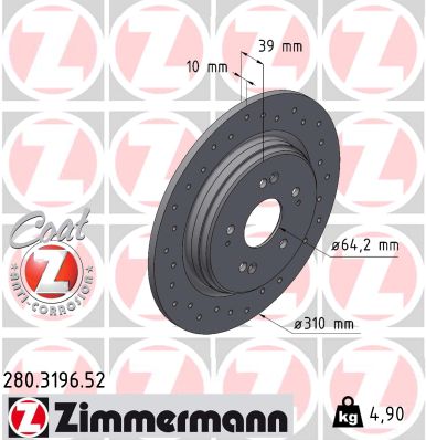 ZIMMERMANN Bremseskive 280319652 bagaksel perforeret 310mm 10mm for HONDA