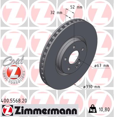 ZIMMERMANN Bremseskive 400556820 foraksel ventileret 330mm 32mm for MERCEDES-BENZ