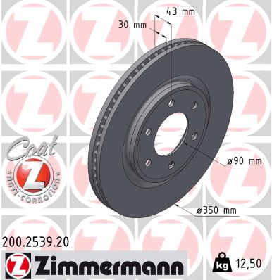 ZIMMERMANN Bremseskive 200253920 foraksel ventileret 350mm 30mm for INFINITI