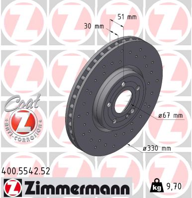 ZIMMERMANN Bremseskive 400554252 foraksel perforeret 330mm 30mm for MERCEDES-BENZ