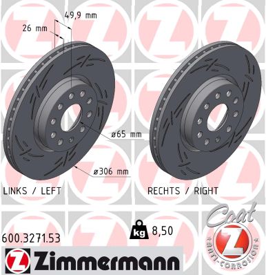 ZIMMERMANN Bremseskive 600327153 foraksel lukket 306mm 26mm for VAG