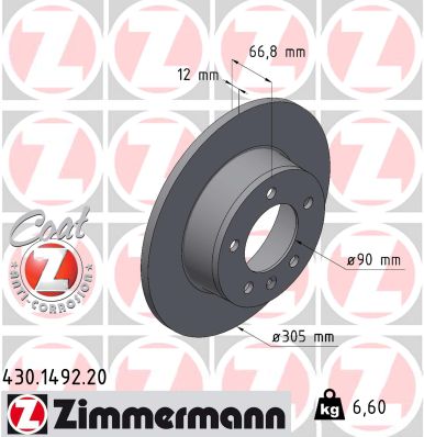 ZIMMERMANN Bremseskive 430149220 bagaksel fuld 305mm 12mm for OPEL NISSAN RENAULT