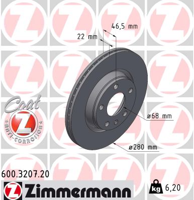 ZIMMERMANN Bremseskive 600320720 280mm 22mm for VAG