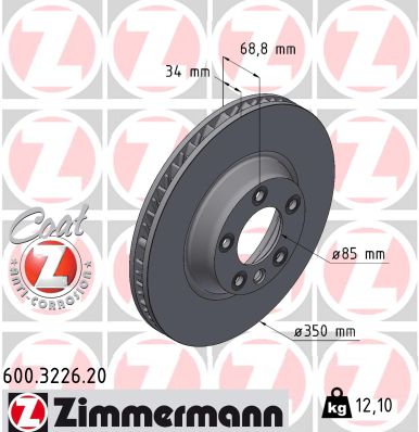 ZIMMERMANN Bremseskive 600322620 venstre foraksel ventileret 350mm 34mm for PORSCHE VAG