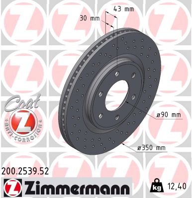 ZIMMERMANN Bremseskive 200253952 foraksel perforeret 350mm 30mm for INFINITI