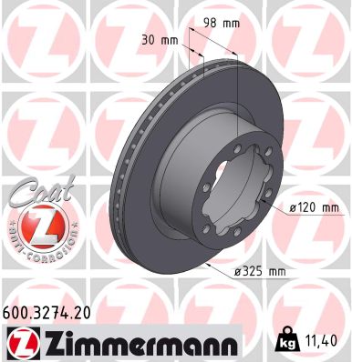 ZIMMERMANN Bremseskive 600327420 bagaksel ventileret 325mm 30mm for MAN VW
