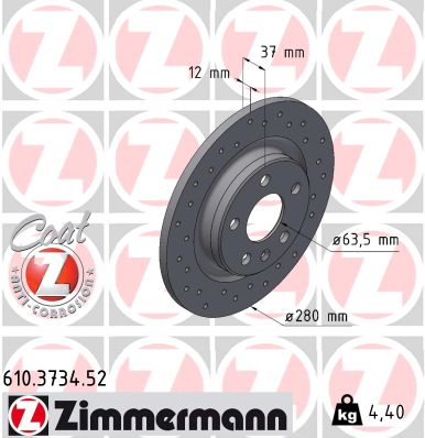 ZIMMERMANN Bremseskive 610373452 bagaksel perforeret 280mm 12mm for VOLVO LYNK & CO