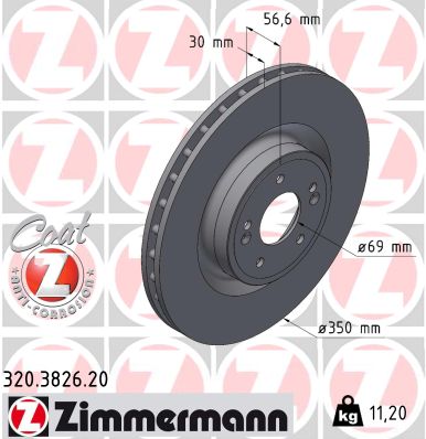 ZIMMERMANN Bremseskive 320382620 foraksel ventileret 350mm 30mm for KIA