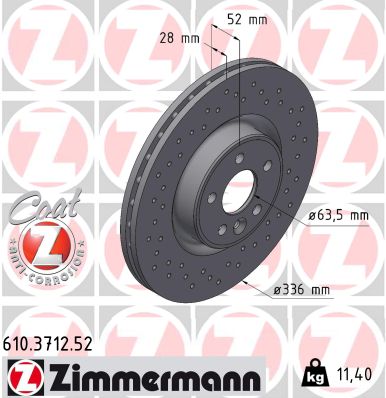 ZIMMERMANN Bremseskive 610371252 foraksel perforeret 336mm 28mm for VOLVO VOLVO (CHANGAN)
