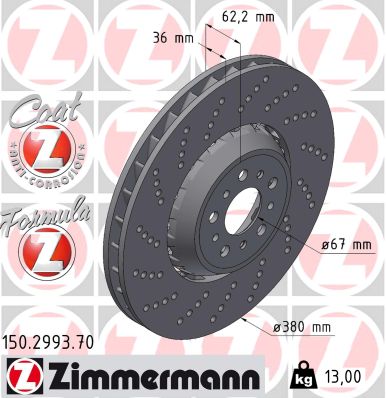ZIMMERMANN Bremseskive 150.2993.70 venstre foraksel 380mm 36mm for BMW