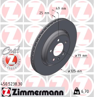 ZIMMERMANN Bremseskive 450523830 bagaksel 325mm 25mm for LAND ROVER