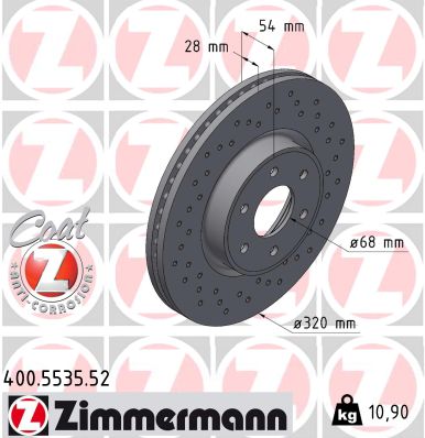 ZIMMERMANN Bremseskive 400553552 foraksel perforeret 320mm 28mm for MERCEDES-BENZ NISSAN