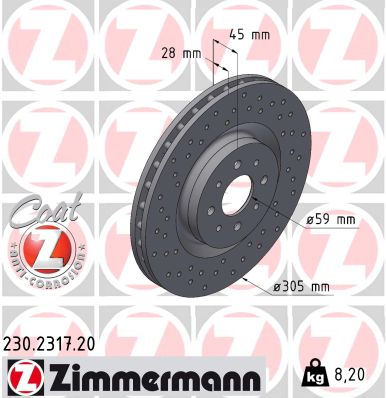 ZIMMERMANN Bremseskive 230231720 foraksel perforeret 305mm 28mm for ABARTH