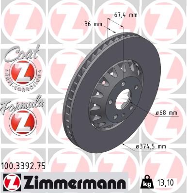 ZIMMERMANN Bremseskive 100339275 foraksel 375mm 36mm for AUDI