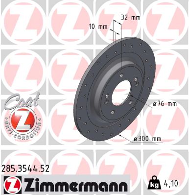 ZIMMERMANN Bremseskive 285354452 bagaksel perforeret 300mm 10mm for HYUNDAI