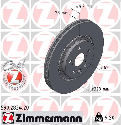 ZIMMERMANN Bremseskive 590283420 foraksel udvendig ventileret 328mm 28mm for LEXUS