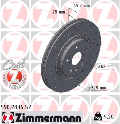 ZIMMERMANN Bremseskive 590283452 foraksel perforeret 328mm 28mm for LEXUS