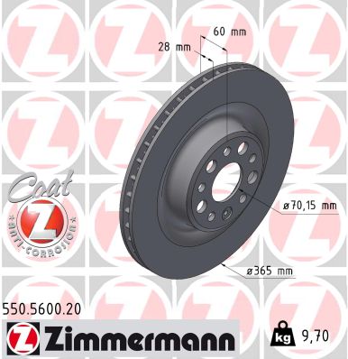 ZIMMERMANN Bremseskive 550560020 bagaksel ventileret 365mm 28mm for TESLA
