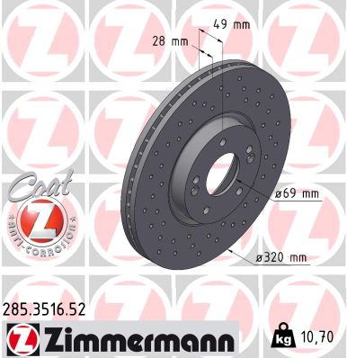 ZIMMERMANN Bremseskive 285351652 foraksel perforeret 320mm 28mm for KIA HYUNDAI